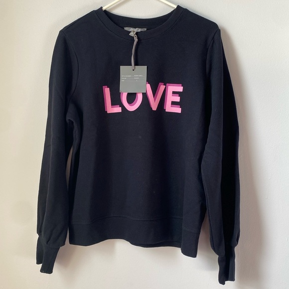 Marled black LOVE sweatshirt bell sleeve, Large NWT.  Cotton/poly blend - Picture 4 of 9
